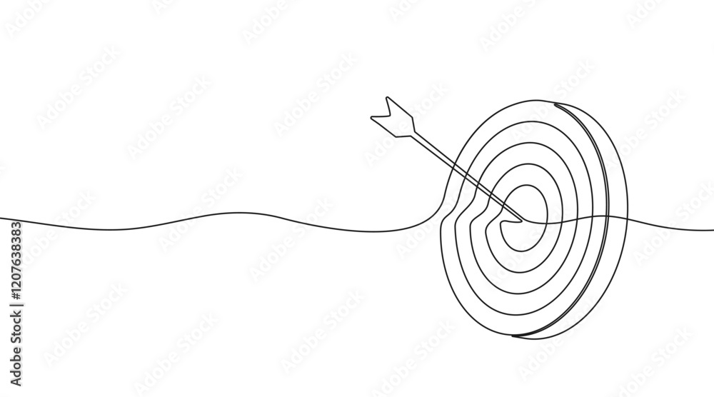 Target Line Drawing Simple Target with an arrow hitting the center, one continuous line ...