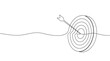 © Roman - Target with an arrow hitting the center, one continuous line illustration. Continuous line drawing of archery target with arrow. Concept of archery or reaching the goal in business. Vector.