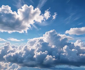 Wall Mural - Gentle undulation of soft white clouds against a brilliant blue sky backdrop, serene scenery, natural beauty, blue sky