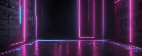 Wall Mural - Glittering pink and blue neon lights against a dark background, glitter, colorful