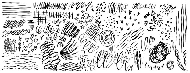 Wall Mural - Hand Drawn textures and design elements made with ink. Doodle scribble elements