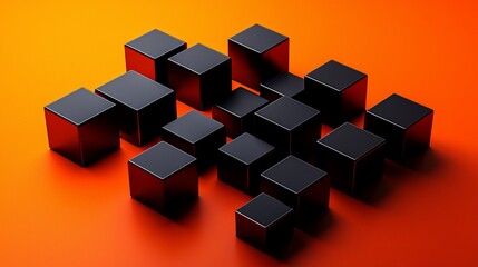 Poster - Abstract black cubes on orange background.