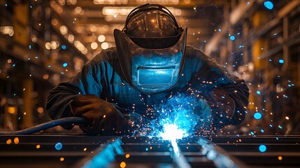 Poster - A skilled welder captured mid action in an industrial factory