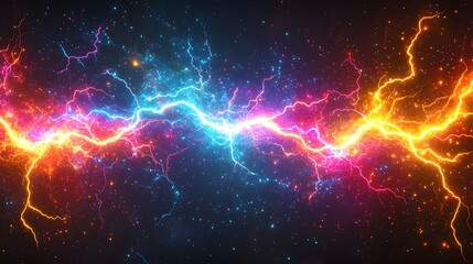 Leinwandbilder - Dramatic branching and glowing multicolored electrical sparks set against a transparent abstract backdrop  Vibrant lightning like plasma discharges in an energetic dynamic composition