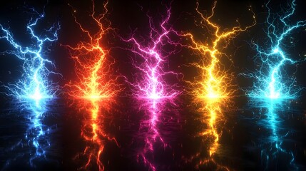 Aufkleber - Multicolored glowing electrical sparks with sharp branching forms resembling lightning perfect for futuristic visuals on a transparent background