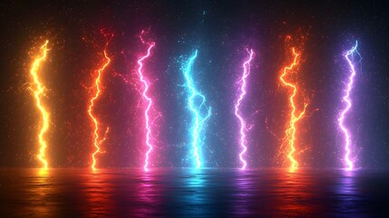 Aufkleber - Dramatic and intense electrical sparks in vibrant multicolored lightning shapes glowing vividly against a transparent background creating a powerful and electrifying atmosphere