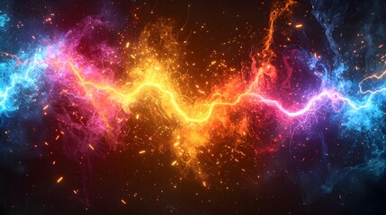 Leinwandbilder - Visually striking multicolored electrical sparks and lightning inspired energy discharges branching out and glowing in a futuristic digital and sci fi inspired design