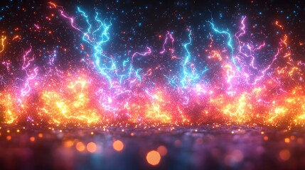 Aufkleber - Glowing multicolored electrical sparks forming dynamic lightning like branches against a clear backdrop designed for high energy futuristic visuals and effects