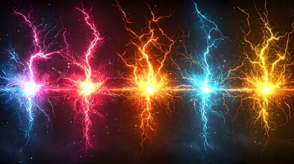 Leinwandbilder - Electrifying multicolored sparks with sharp lightning like branching patterns isolated on a transparent background for high energy graphic designs and visuals