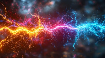 Leinwandbilder - Sharp branching electric sparks in vibrant multicolored hues glowing brightly and set on a transparent background for dynamic and visually striking imagery