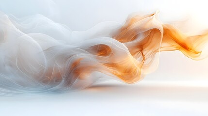 Poster - Soft and warm smoke trails forming graceful flowing curves and elegant lines on a pristine white background creating a delicate ethereal visual effect