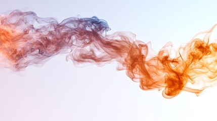 Poster - Warm colored smoke trails flowing with smooth delicate shapes softly blending into a clean white background and capturing a sense of serene ethereal motion