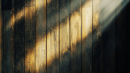 Poster - Sunbeams Illuminate Dark Wooden Planks Background