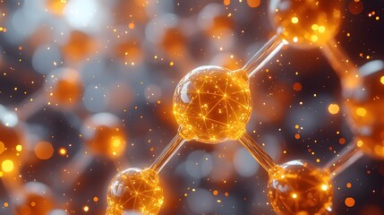 Aufkleber - Captivating 3D showcasing luminous yellow crystal spheres encasing intricate molecular structures