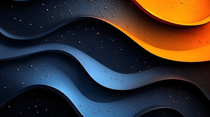 Poster - Grainy abstract background with dynamic gradient wave shapes and noise texture in blue orange and black color palette  Suitable for modern poster header banner or wallpaper design with a digital