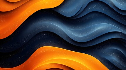 Poster - Mesmerizing Modern Abstract Wave Gradient Texture Pattern with Fluid Blue Orange and Black Hues and Grainy Noise Effect Designed for Digital Covers Banners and Backgrounds