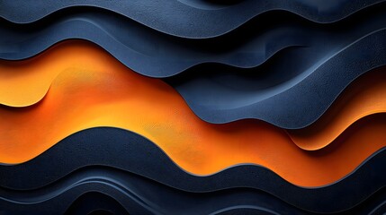 Poster - Striking abstract gradient wave shapes with a grainy textured effect in a dynamic contemporary composition of layered blue orange and black