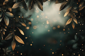 Poster - Bokeh blurred background with leaves and sparkling spots in a natural setting
