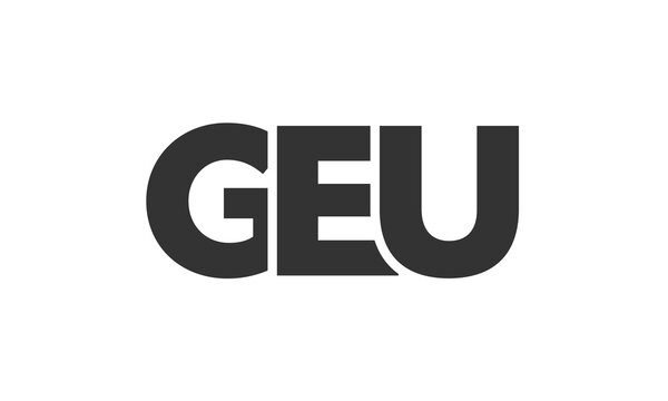 GEU logo design template with strong and modern bold text. Initial based vector logotype featuring simple and minimal typography. Trendy company identity.