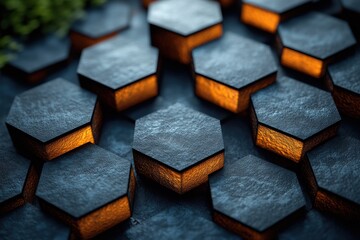 Poster - Intricate hexagonal pattern with glowing edges creates a captivating visual effect