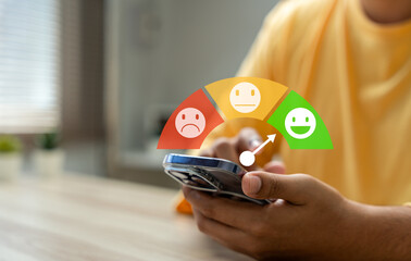 Wall Mural - users rate service experiences on online application for customer feedback and satisfaction for enha