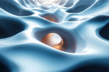 Poster - intricate design of symmetrical waves creating a fluid, abstract landscape with luminous depth