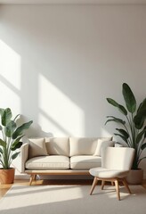 Wall Mural - Modern Living room,interior background,ornamental plants on empty wall