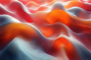 Poster - Symmetrical wave patterns in vibrant hues of red and blue create a mesmerizing abstract landscape