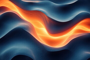 Poster - symmetrical waves create an abstract pattern with vibrant orange highlights on dark surfaces