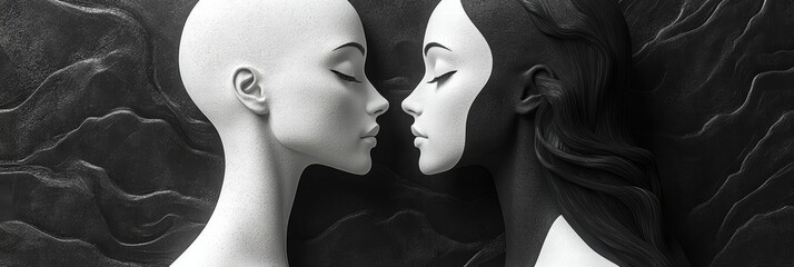 Poster - Black and white figures embodying contrast and unity in artistic expression