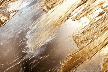 Poster - Futuristic metallic background with textured brush strokes blending gold and silver hues