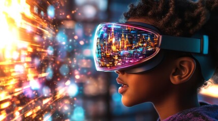 Poster - Group of multi-ethnic preteens engaged in immersive VR learning experience at school