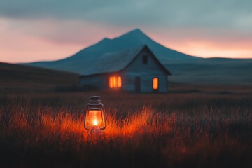 A haunting image of a Wyoming ghost town at night, with flickering lanterns and shadows moving in the abandoned buildings