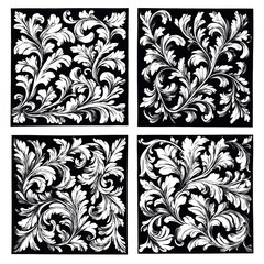 Wall Mural - baroque motif laurel leafs linocut print style vector illustrations unique artwork creative design o