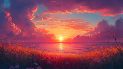 Wall Mural - beautiful morning sky with soft clouds and the warm glow of a rising sun.