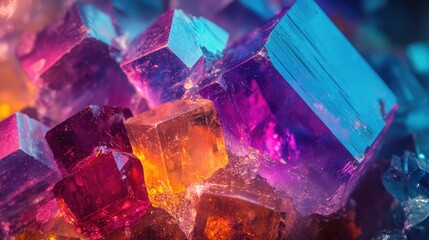 Poster - vibrant macro closeup of rare mineral specimen showcasing stunning cubic crystals and vivid colors o