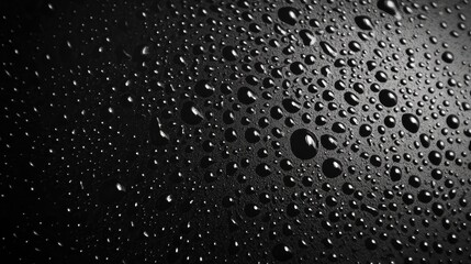 Poster - Rain Droplets on Dark Surface with Diffused Background Creating Abstract Weather Art for Mood Enhancement and Textural Design Elements