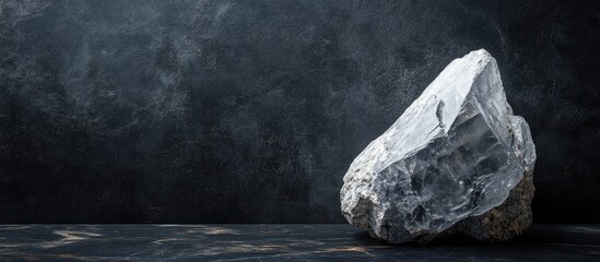 Poster - helvite mineral gemstone rock displaying crystal clarity in shades of gray and white on a textured b