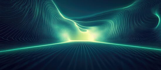 Aufkleber - Illuminated Abstract Landscape with Neon Green and Blue Tones Showcasing Gradients and a Minimalistic Horizon for Text Placement