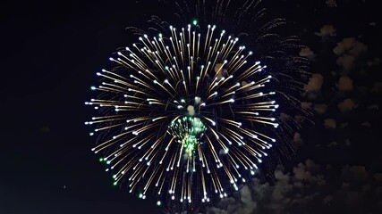 Leinwandbilder - Fireworks illuminate night sky during summer festival celebration with vibrant colors and crowd excitement in downtown area