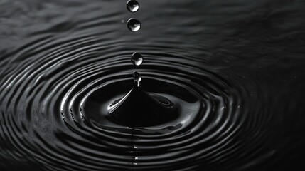 Poster - Elegant black water ripples with distinct drops creating a serene atmosphere perfect for backgrounds and registration designs