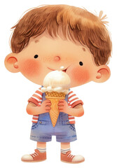 Wall Mural - PNG A cute boy Eating an ice cream cone illustration eating child.