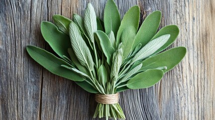 Wall Mural - Levisticum officinale leaves arranged neatly on wooden background showcasing their vibrant green color and texture for culinary uses.