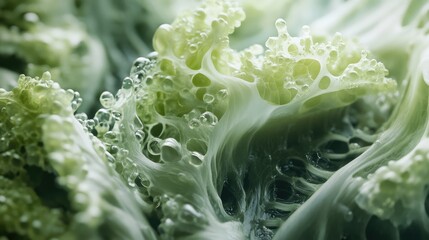 Canvas Print - Lettuce macro shot highlighting intricate textures and natural moisture details for culinary or botanical use