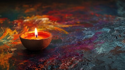 Poster - Colorful Indian Mud Lamp Candle Flame on Artistic Abstract Background for Festive Greetings and Celebrations