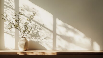 Poster - Home Decor with Natural Materials Soft Lighting and a Minimalistic Aesthetic Showcasing a Vase and Shadow Play from Window Light
