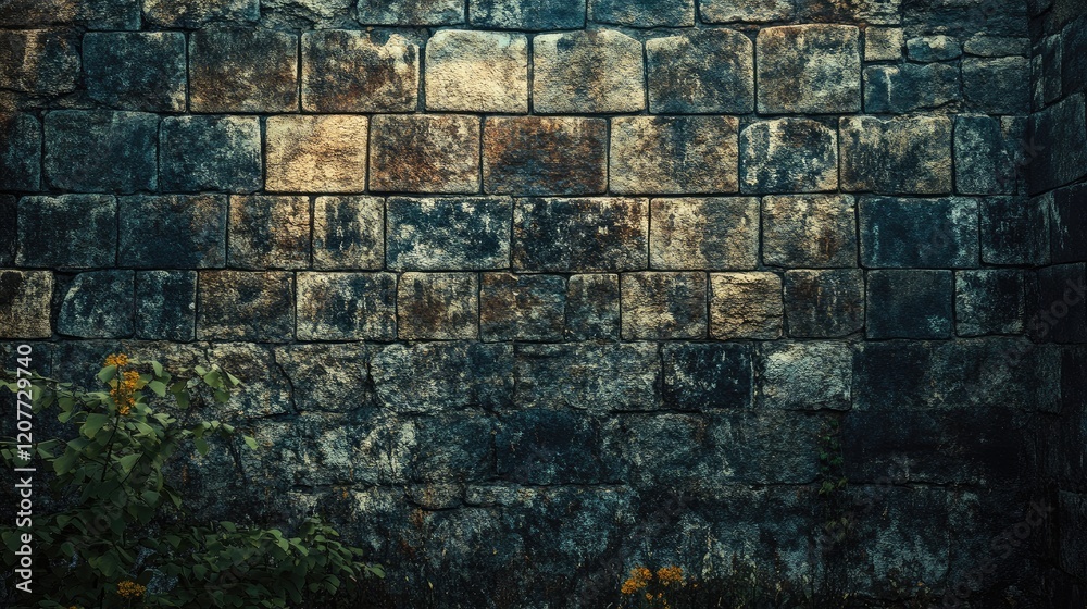 Foto de Stock Historic stone wall of a medieval castle with weathered ...