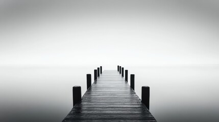Poster - Serene Minimalist Abstract Long Exposure Dock Over Water in Subtle Monochrome Tones
