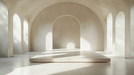 Poster - Minimalist Archway Sculpture in Bright Natural Light with Soft Shadows and Clean Lines