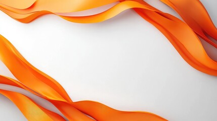 Fototapete - Minimalist abstract design featuring flowing orange ribbons on a clean white background creating a dynamic and modern composition.